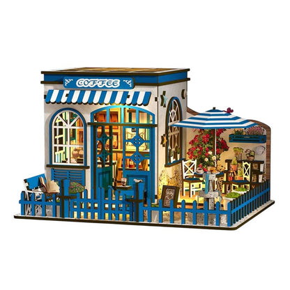 Santorini Sun Coffee Shop Café | DIY Miniature House Kit 3D Wooden Model DIY Gift Puzzle
