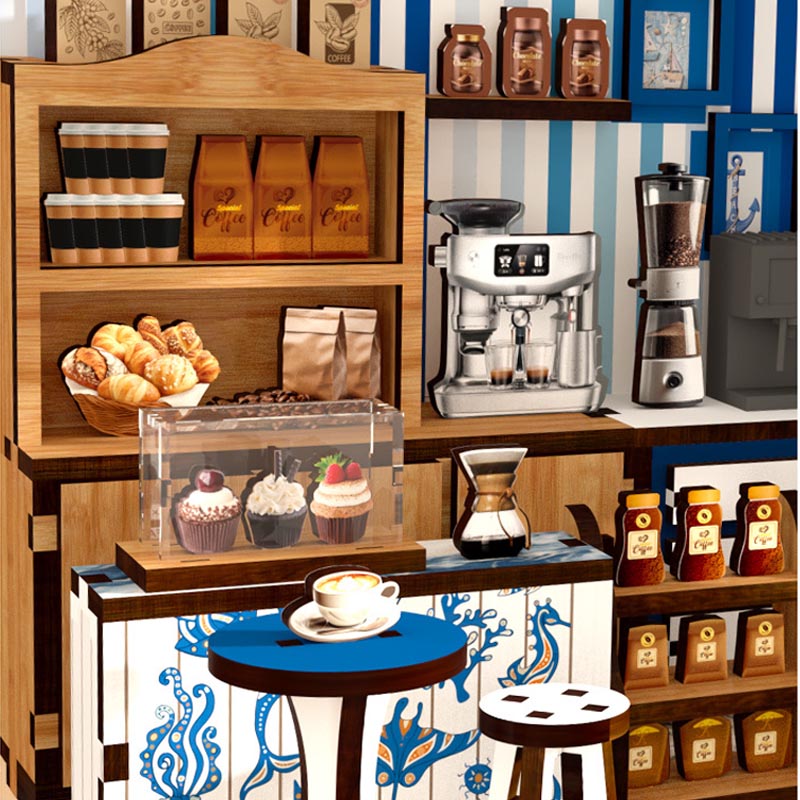 Santorini Sun Coffee Shop Café | DIY Miniature House Kit 3D Wooden Model DIY Gift Puzzle