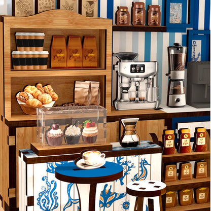 Santorini Sun Coffee Shop Café | DIY Miniature House Kit 3D Wooden Model DIY Gift Puzzle