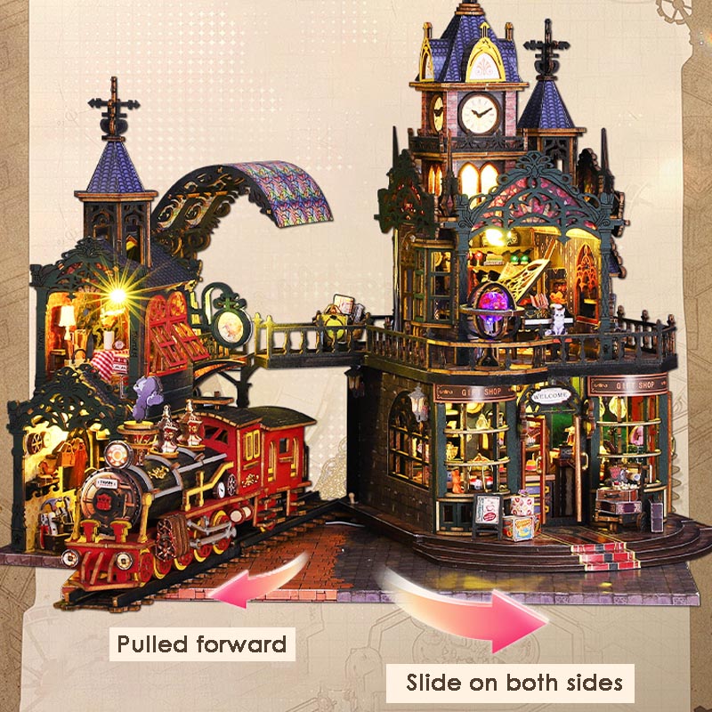 Train Station Train Platform Railtrack | DIY Miniature House Kit 3D Wooden Model DIY Gift Puzzle