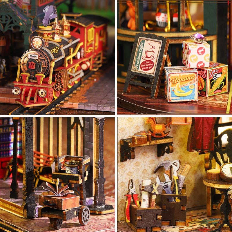 Train Station Train Platform Railtrack | DIY Miniature House Kit 3D Wooden Model DIY Gift Puzzle