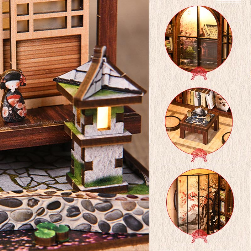 Japanese Garden Moss-Lantern Harmony Garden | DIY Book Nook Miniature House Kit 3D Wooden Model DIY Gift Puzzle