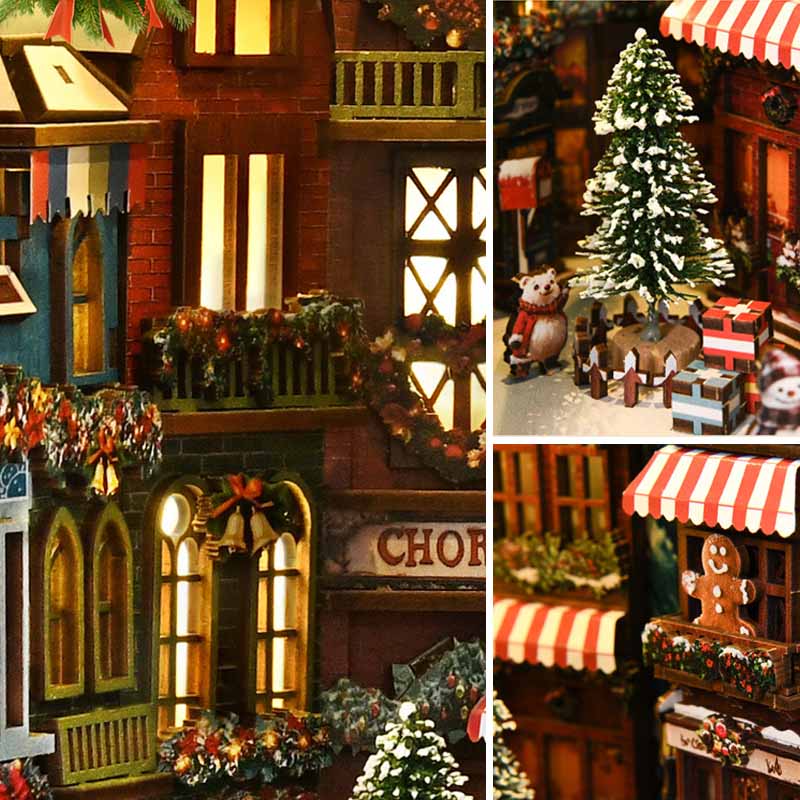 Christmas Street Corner | DIY Book Nook Miniature House Kit 3D Wooden Model DIY Gift Puzzle