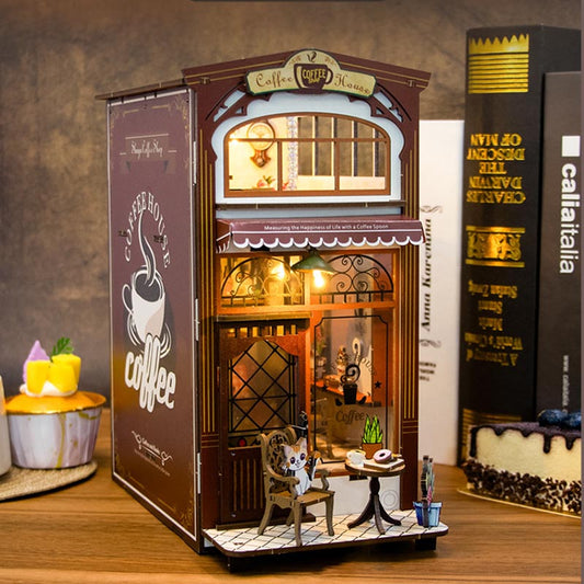 Coffee Café Cat Café | DIY Book Nook Miniature House Kit 3D Wooden Model DIY Gift Puzzle