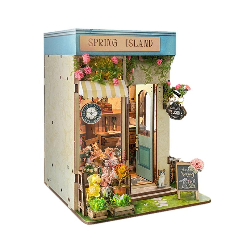Spring Island Flower Shop | DIY Book Nook Miniature House Kit 3D Wooden Model DIY Gift Puzzle
