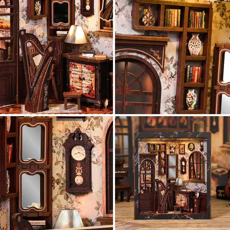 Four Sides European Melody Musical Instrument Box | DIY Book Nook Miniature House Kit 3D Wooden Model DIY Gift Puzzle