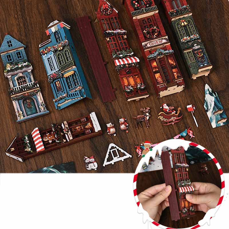 Christmas Street Corner | DIY Book Nook Miniature House Kit 3D Wooden Model DIY Gift Puzzle