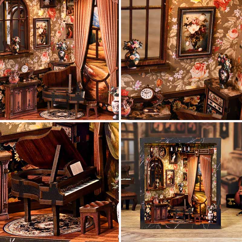 Four Sides European Melody Musical Instrument Box | DIY Book Nook Miniature House Kit 3D Wooden Model DIY Gift Puzzle
