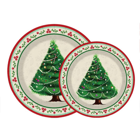 7 inch and 9 inch Christmas tree party disposable paper plate and dessert plate.