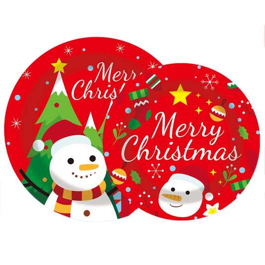 7 inch and 9 inch Merry Christmas snowman party disposable paper plate and dessert plate 