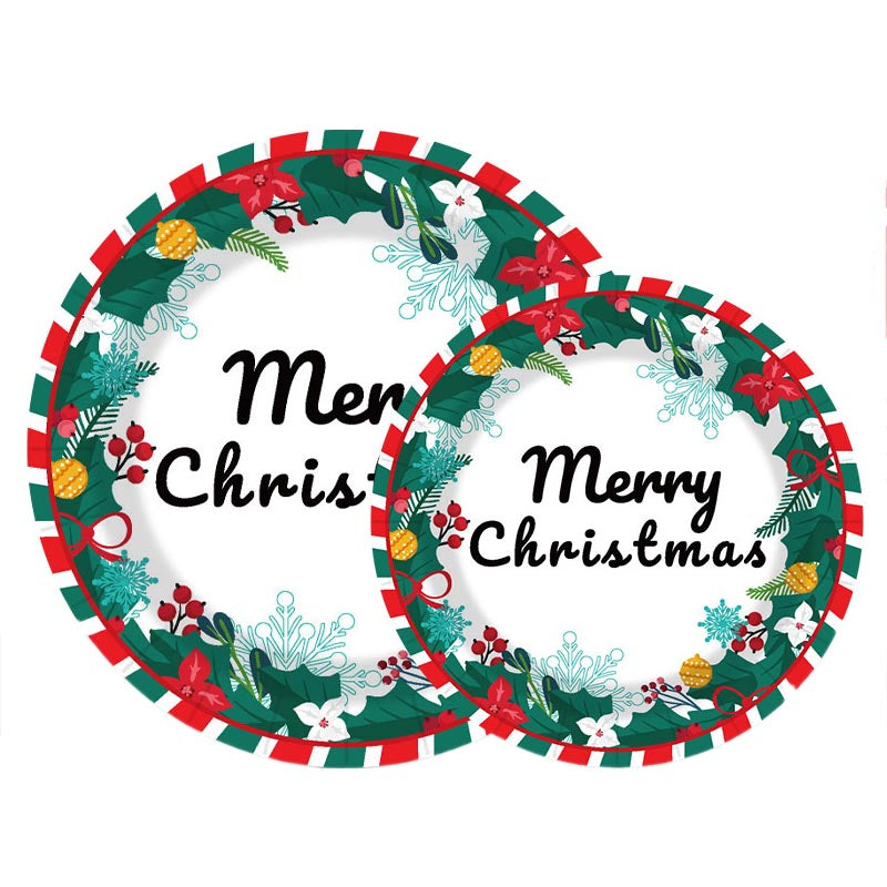 7 inch and 9 inch Merry Christmas wreath party disposable paper plate and dessert plate