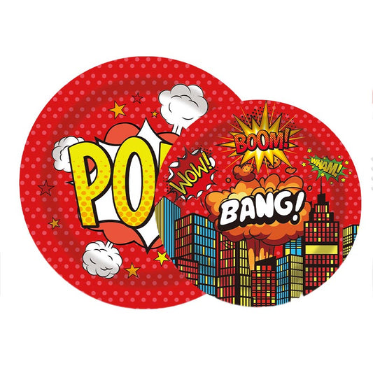 7 inch and 9 inch Super Hero City theme party disposable paper plate and dessert plate for kids, boy's birthday party or any other parties