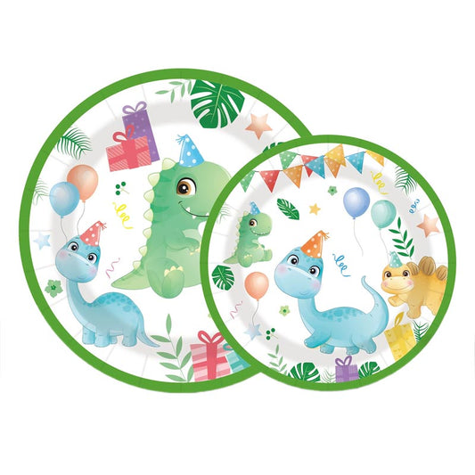 7 inch and 9 inch baby dino dinosaur party disposable paper plate and dessert plate for kids birthday party or any other parties. 