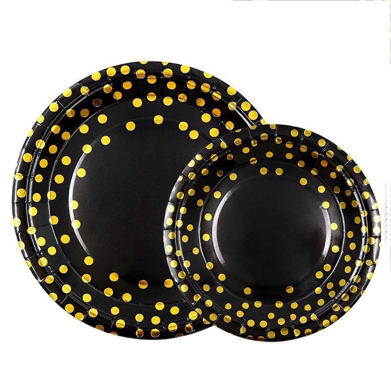 7 inch and 9 inch black golden dots party disposable paper plate and dessert plates for birthday party or any other parties