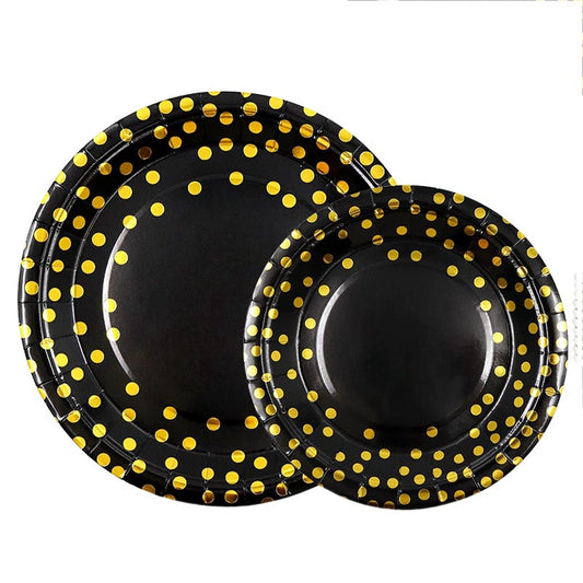 7 inch and 9 inch black golden dots party disposable paper plate and dessert plates for birthday party or any other parties