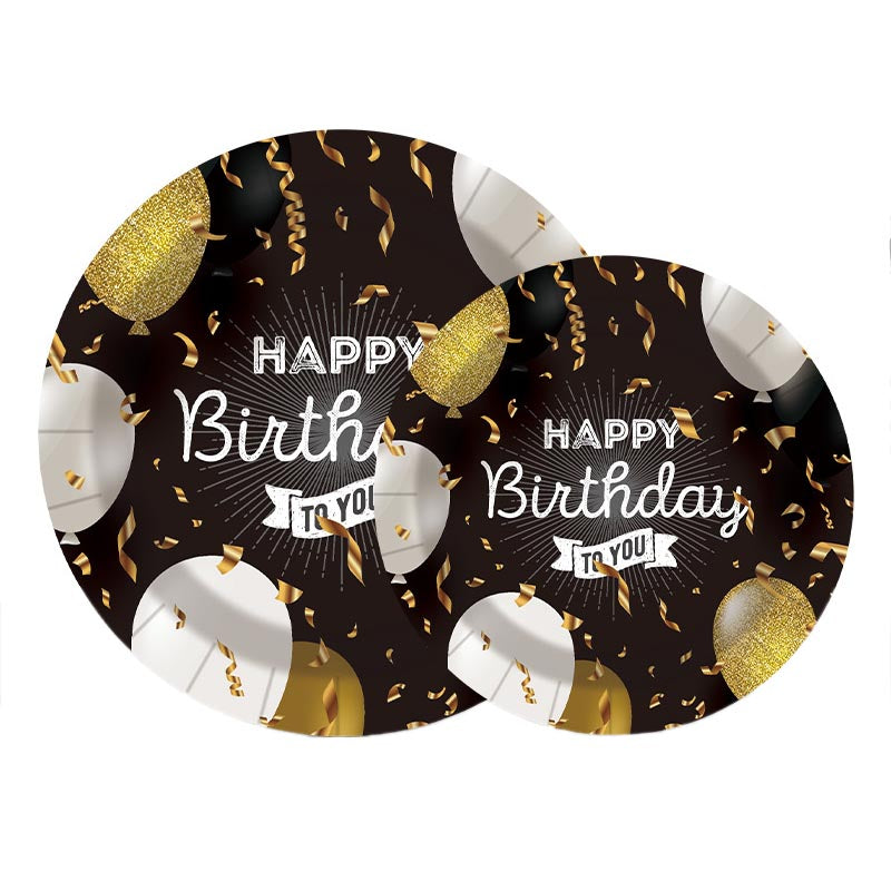 7 inch and 9 inch black happy birthday party disposable paper plate and dessert plate for birthday party