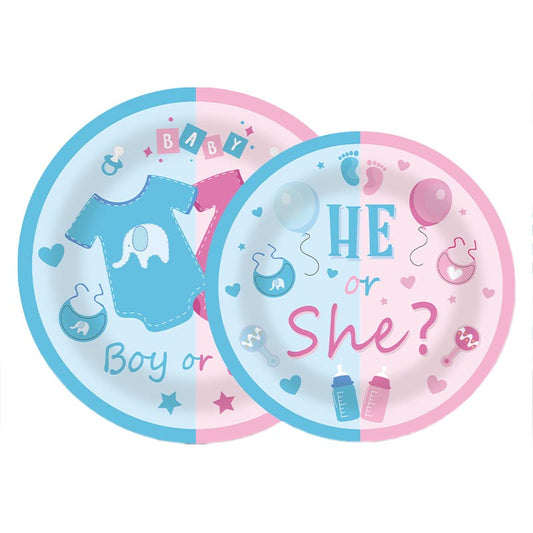 7 inch and 9 inch blue and pink, boy or girl party disposable paper plate and dessert plate for baby shower party
