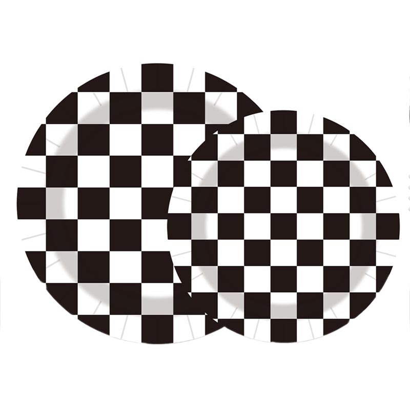 7 inch and 9 inch checkered black and white party disposable paper plate and dessert plate for birthday party or any other parties