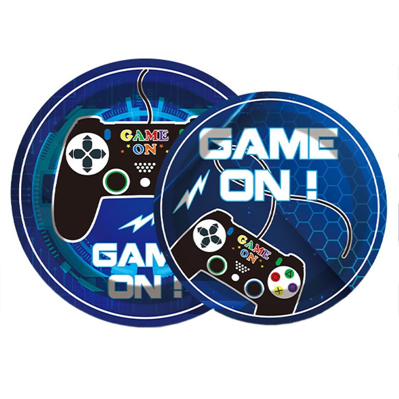 7 inch and 9 inch game on theme party disposable paper plate and dessert plate for kids, boy's birthday. 