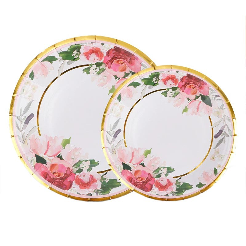 7 inch and 9 inch golden rose party disposable paper plate and dessert plate for birthday party or any other parties