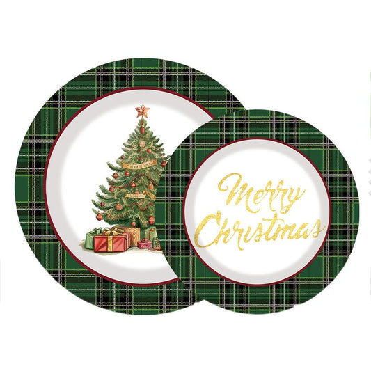 7 inch and 9 inch green Merry Christmas party disposable paper plate and dessert plate 