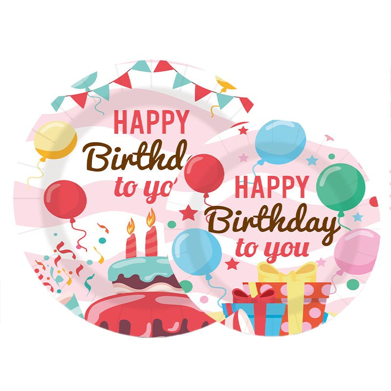 7 inch and 9 inch happy birthday to you balloon party disposable paper plate and dessert plate for kid's birthday party