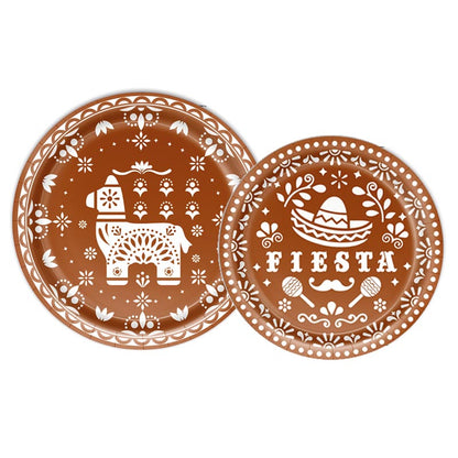 7 inch and_9 inch mexican fiesta brown party paper plates for Halloween party, Day of the Dead, Día de los Muertos, fiesta party. 