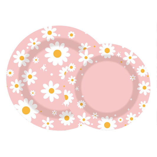 7 inch and 9 inch pink daisy flowers party disposable paper plate and dessert plate for birthday party or any other parties