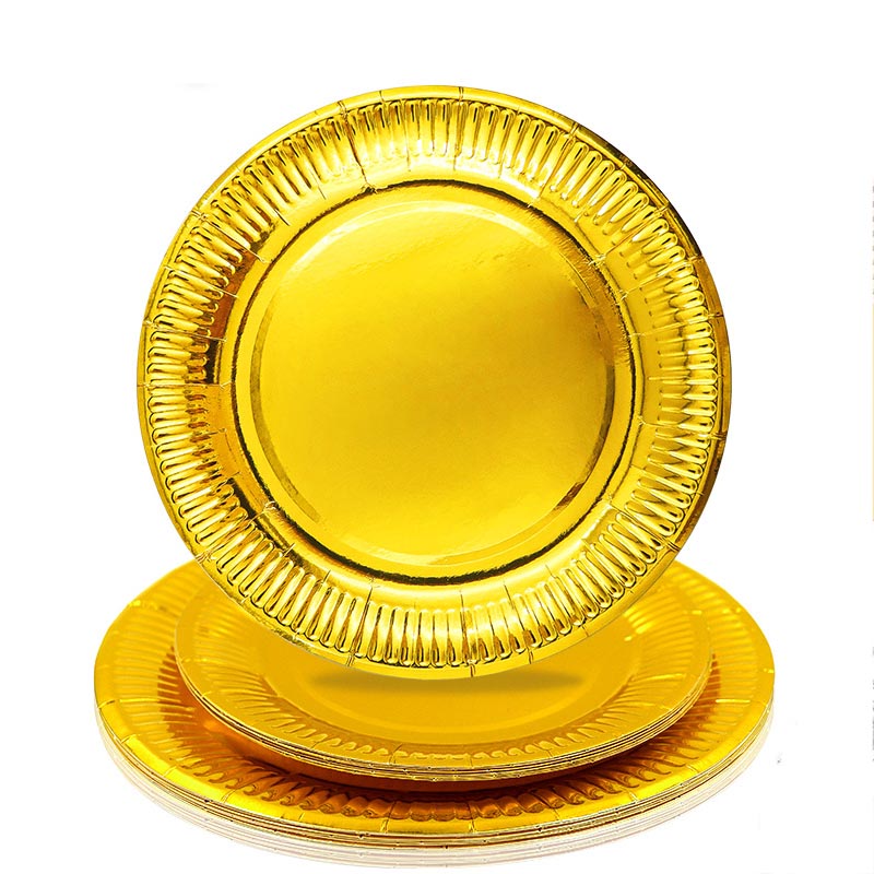 7 inch and 9 inch plain gold party disposable paper plate and dessert plate for birthday party or any other parties