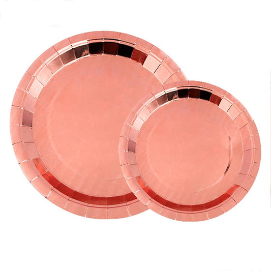 7 inch and 9 inch plain rose gold party disposable paper plate and dessert plate 