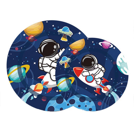 7 inch and 9 inch planet astronaut party disposable paper plate and dessert plate for kids birthday party or any other parties. 