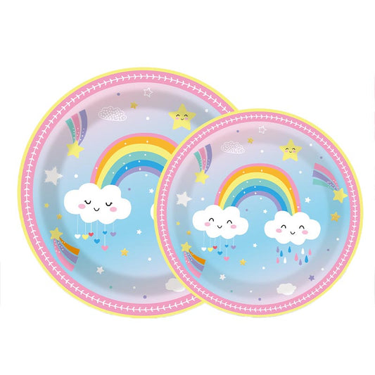 7 inch and 9 inch rainbow party disposable paper plate and dessert plate for kids, girl's birthday party or any other parties. 