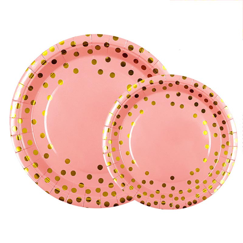 7 inch and 9 inch rose gold golden dots party disposable paper plate and dessert plate for birthday party or any other parties