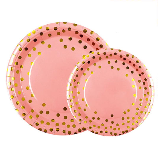 7 inch and 9 inch rose gold golden dots party disposable paper plate and dessert plate for birthday party or any other parties
