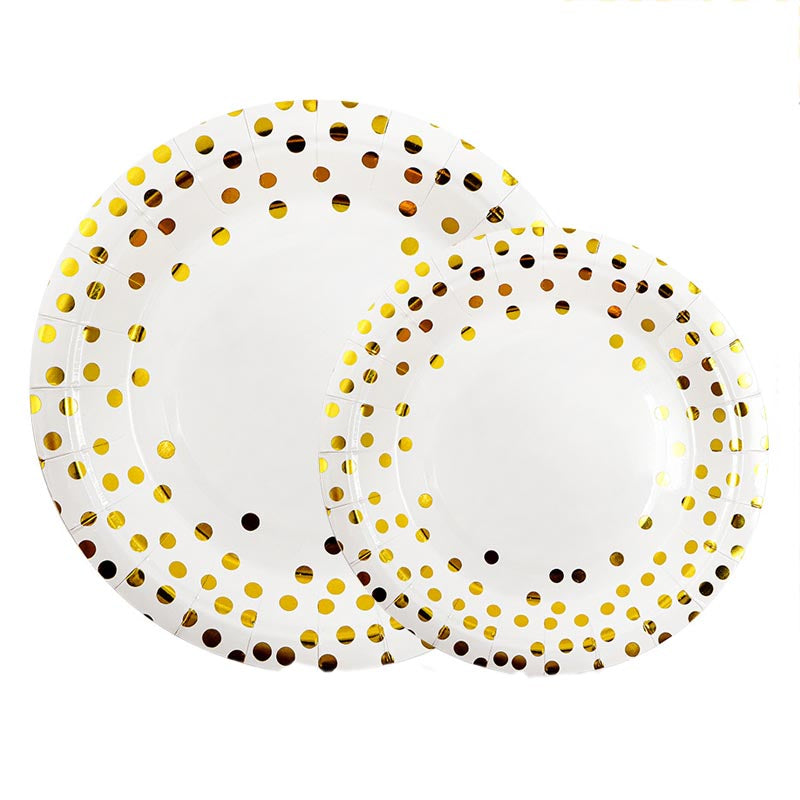 7 inch and 9 inch white golden dots party disposable paper plate and dessert plate for birthday party or any other parties