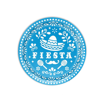 7 inch  mexican fiesta blue party dessert paper plates for Halloween party, Day of the Dead,  Día de los Muertos, fiesta party. 