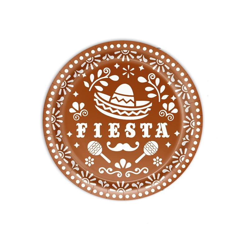 7 inch  mexican fiesta brown party dessert paper plates for Halloween party, Day of the Dead,  Día de los Muertos, fiesta party. 