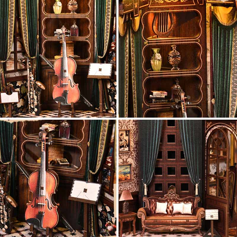 Four Sides European Melody Musical Instrument Box | DIY Book Nook Miniature House Kit 3D Wooden Model DIY Gift Puzzle
