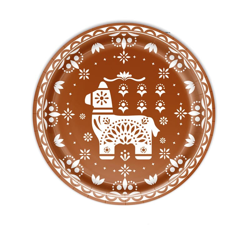 9 inch mexican fiesta brown party paper plates for Halloween party, Day of the Dead,  Día de los Muertos, fiesta party. 