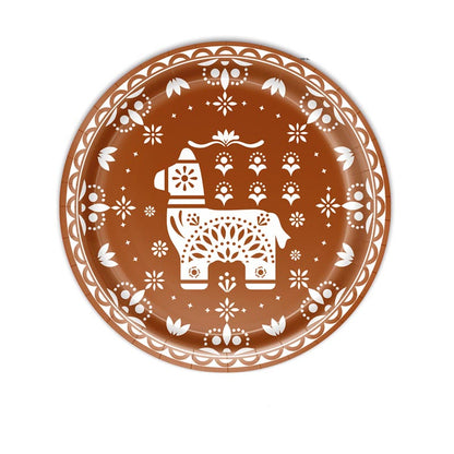 9 inch mexican fiesta brown party paper plates for Halloween party, Day of the Dead,  Día de los Muertos, fiesta party. 