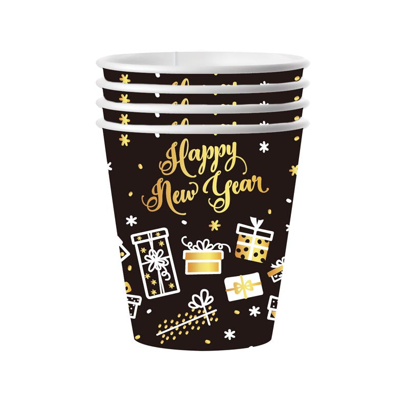 Black and gold Happy New Year paper disposable cup for new year party