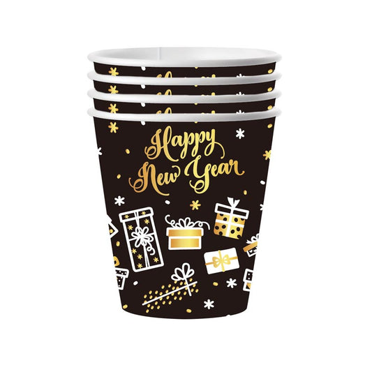 Black and gold Happy New Year paper disposable cup for new year party