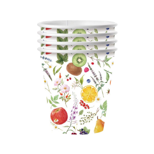 Fruit pattern (kiwi, apple. lemon, grape, pear) summer theme party disposable paper cup for birthday party, wedding, anniversaries, engagement, baby shower, graduation or any other parties. 