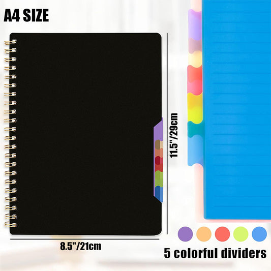 A4 Size Notebook with 5 Colorful Dividers 80 gsm Paper 100 Sheets