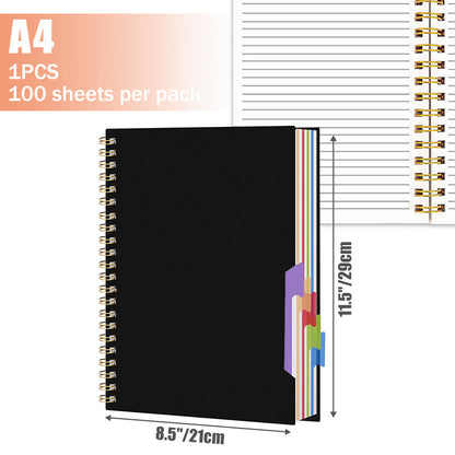 A4 Size Notebook with 5 Colorful Dividers 80 gsm Paper 100 Sheets