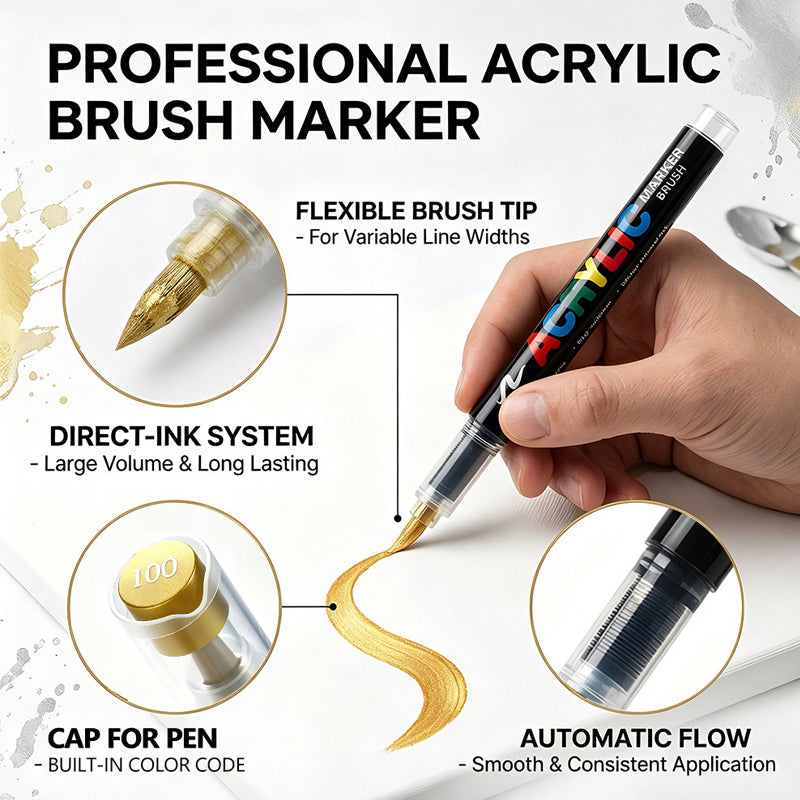 Metallic Brush Pen Acrylic Paint Markers - Professional Paint Pens for Drawing 12Pcs