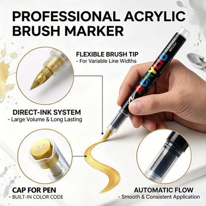 Metallic Brush Pen Acrylic Paint Markers - Professional Paint Pens for Drawing 12Pcs
