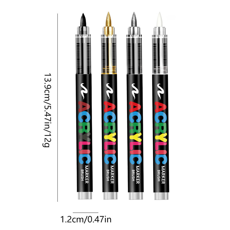 Metallic Brush Pen Acrylic Paint Markers - Professional Paint Pens for Drawing 12Pcs