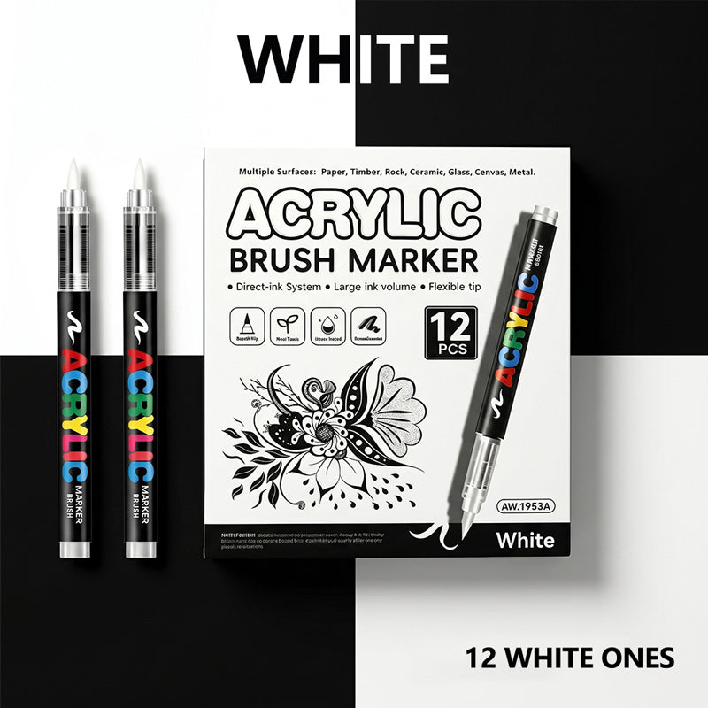Metallic Brush Pen Acrylic Paint Markers - Professional Paint Pens for Drawing 12Pcs
