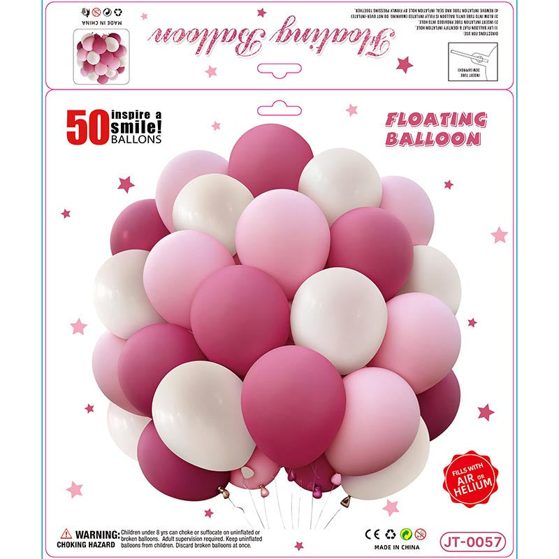 10 Inch Colorful Matte Floating Thickened Latex Balloon 50Pcs #57 WHITE-PINK-HOT PINK Color︱Air or Helium︱Birthday Essentials, Wedding, Anniversary Decoration︱Event Styling